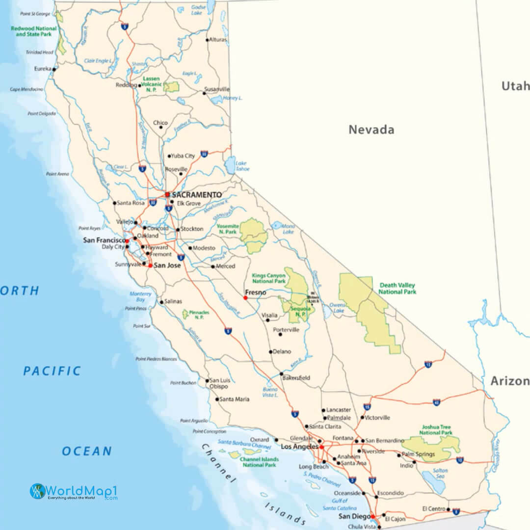 Carte des parcs nationaux de Californie